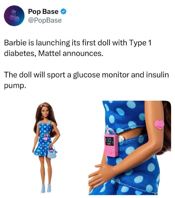 АААА, Mattel собираются выпустить куклу Barbie, больную диабетом 1 типа. У неё будет в комплекте глю