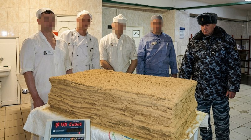 В исправительной колонии №14 Новосибирской области испекли гигантский торт «Наполеон» — над десертом