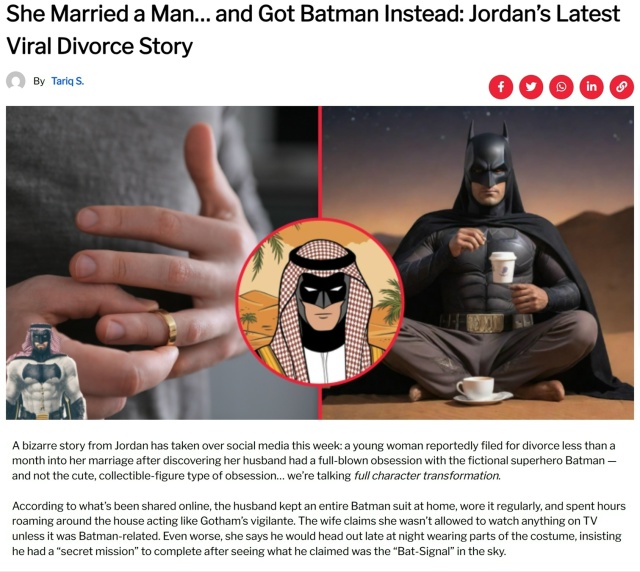 🦇 Муж в Иордании решил, что он Бэтмен, и довёл жену до р...