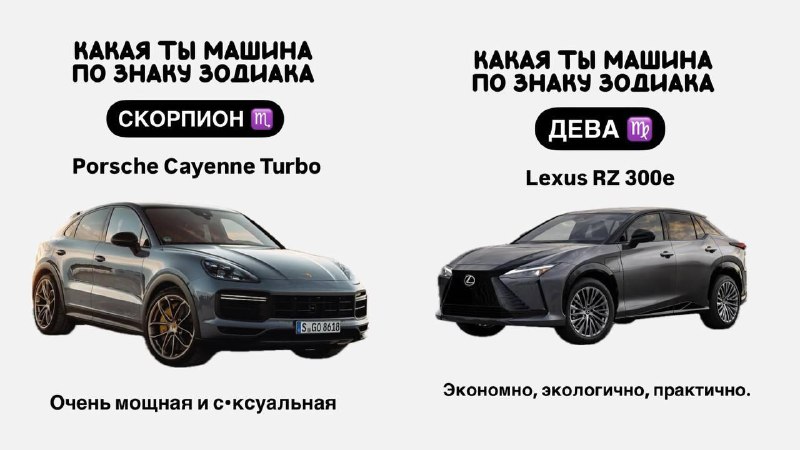 Астрологи выяснили какая вы тачка по знаку зодиака.
Распространите.