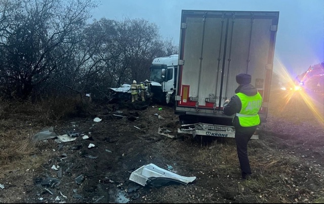 Легковая машина выехала на встречную полосу на трассе ...