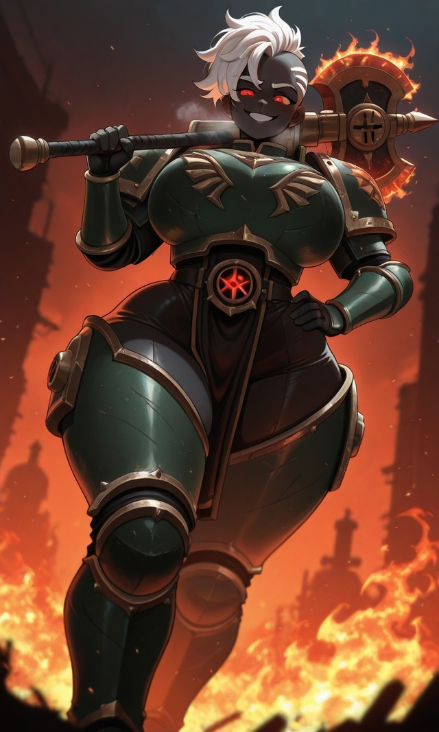 Персонаж: Fem Vulkan
Сеттинг: Warhammer 40K
Автор: Ai generated