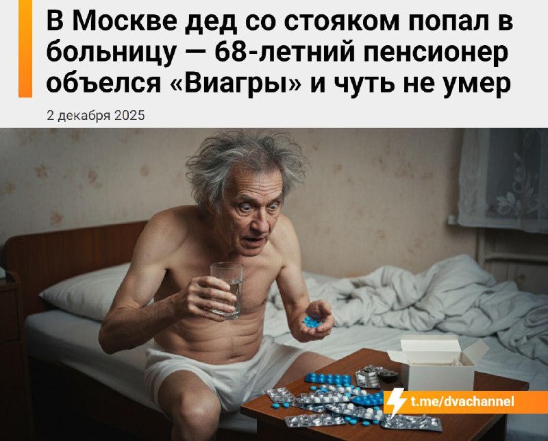 ⚡️Дед объелся «Виагры» и попал в больницу со стояком
В Москве 68-летний пенсионер во время секса с