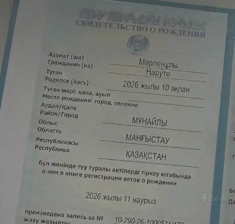 Аниместан, наконец-то: в Казахстане в 2025-2026 годах молодые пары начали массово называть детей в ч