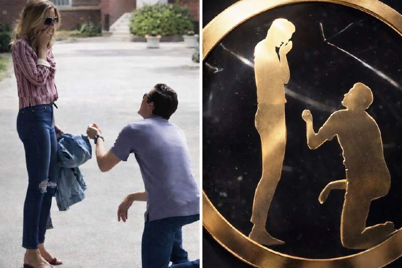 Мужик заказал на годовщину свадьбы медный медальон, взяв за основу фотографию того момента, когда он