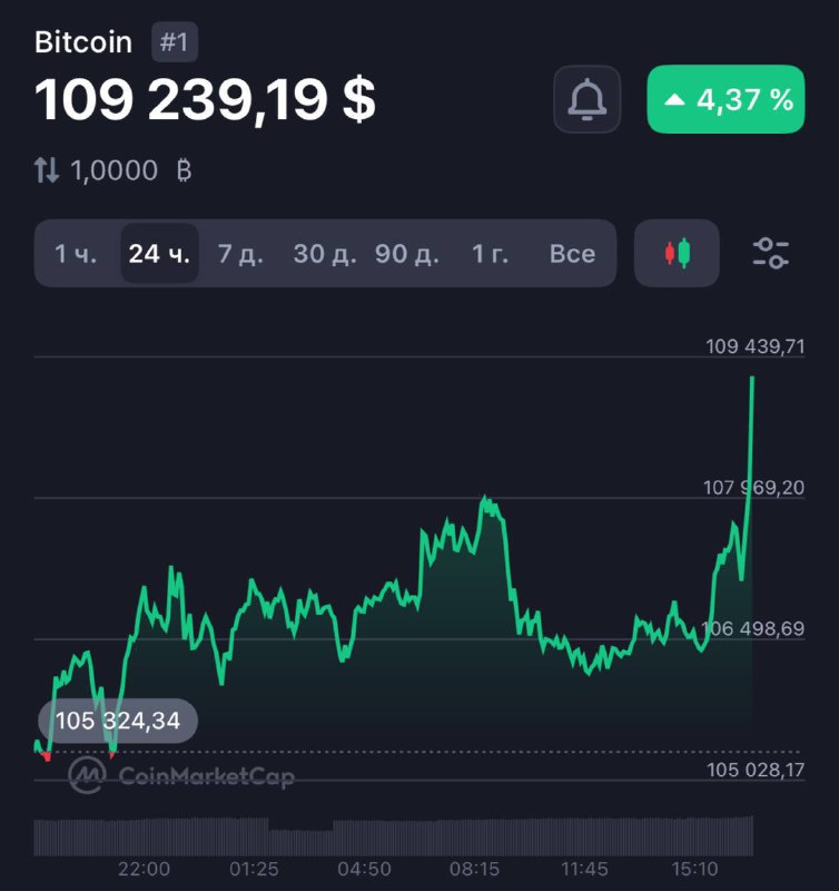 Биткоин обновил исторический максимум, поднявшись выше $109 000