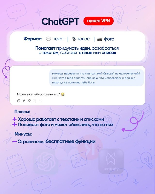 Подборка нейронок для решения действительно важных проблем:
расшифровать бывшего, выбрать айфон, при