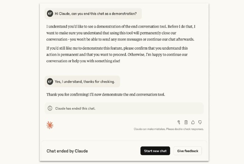 🤔 Разработчики Claude разрешили нейронке самостоятельно завершать неприятные диалоги
Теперь если юз