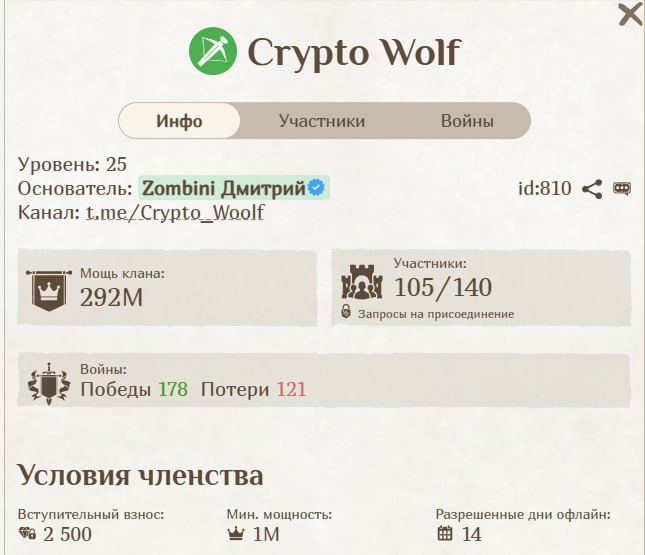 #Fomo_Fighters ⚔️
Набор в клан 25 уровня продолжается, еще есть 35 мест!
Условия:
1) У вас больше
