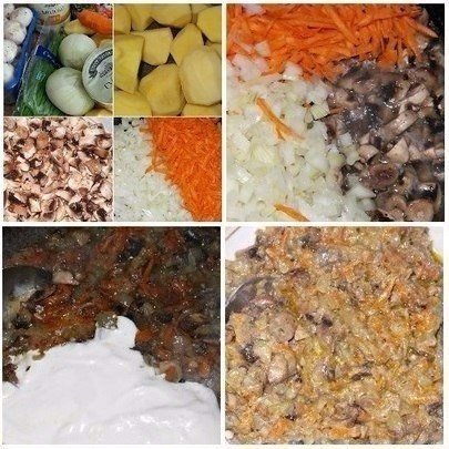 Картофельные гнезда с грибами, в чесночно-сметанном со...