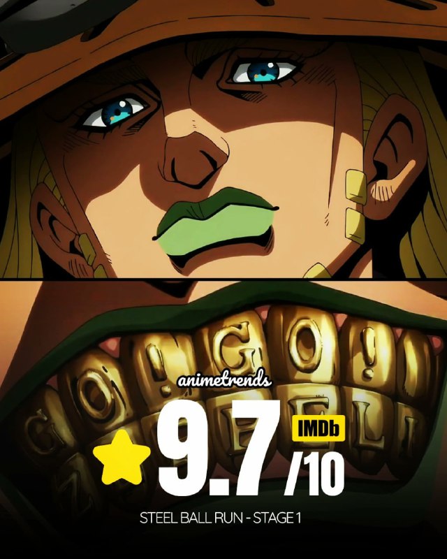 ⚡️Первый эпизод Steel Ball Run получил оценку 9,7/10 на IMDb.