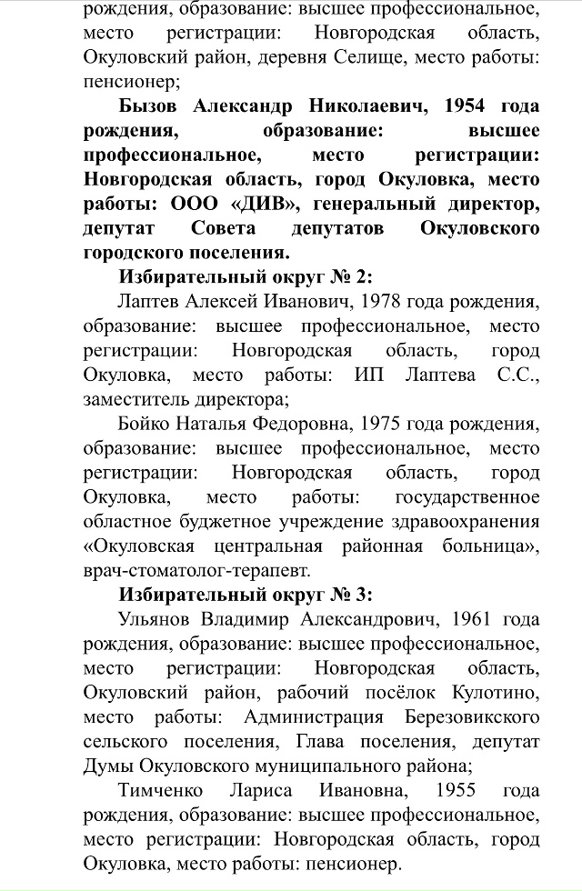 Списки зарегистрированных кандидатов на выборы в Окул...