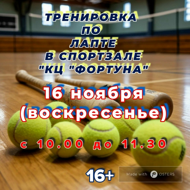 Приглашаем на тренировку по лапте
✅16 ноября с 10.00 до 11....