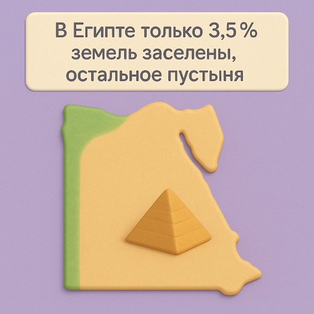 🏜️ Страна среди песков
В Египте заселено всего около...