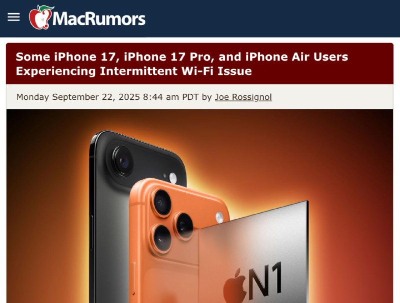 В новых iPhone 17, 17 Pro, Pro Max и Air постоянно отваливается и не работает Wi‑Fi, жалуются первые