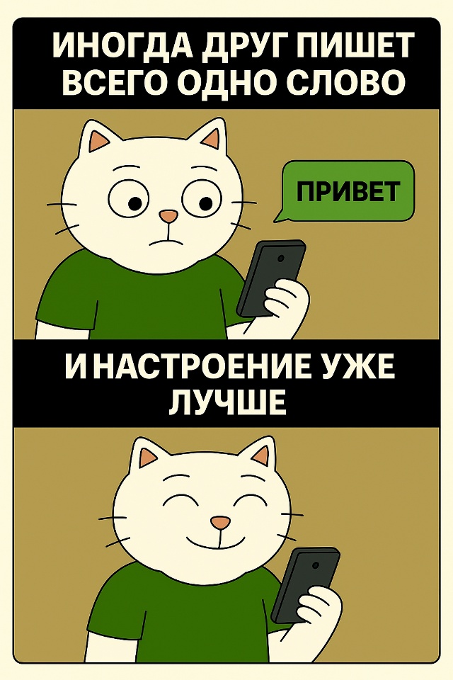 Иногда друг пишет всего одно слово —
и настроение уже ?...