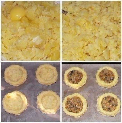 Картофельные гнезда с грибами, в чесночно-сметанном со...