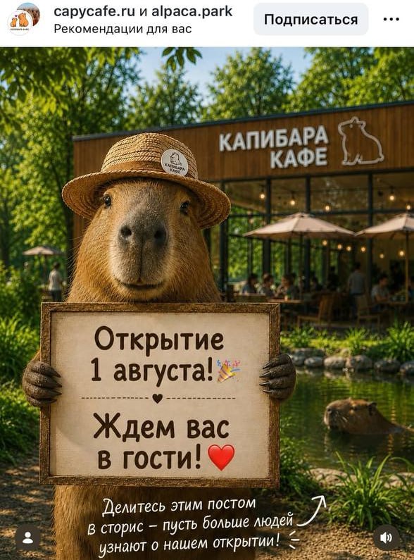 ААААА! В «Сокольниках» откроется Капибара Кафе уже с 1 августа!
Там можно будет познакомиться с оча