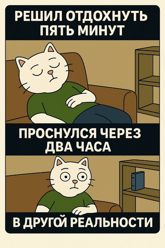 Всего-то присел на диван, чтобы немного выдохнуть.
Но д?...