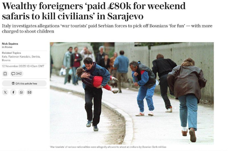 Богатые европейцы в 1990-х платили до €100 тысяч за право отстреливать мирных жителей и детей в осаж