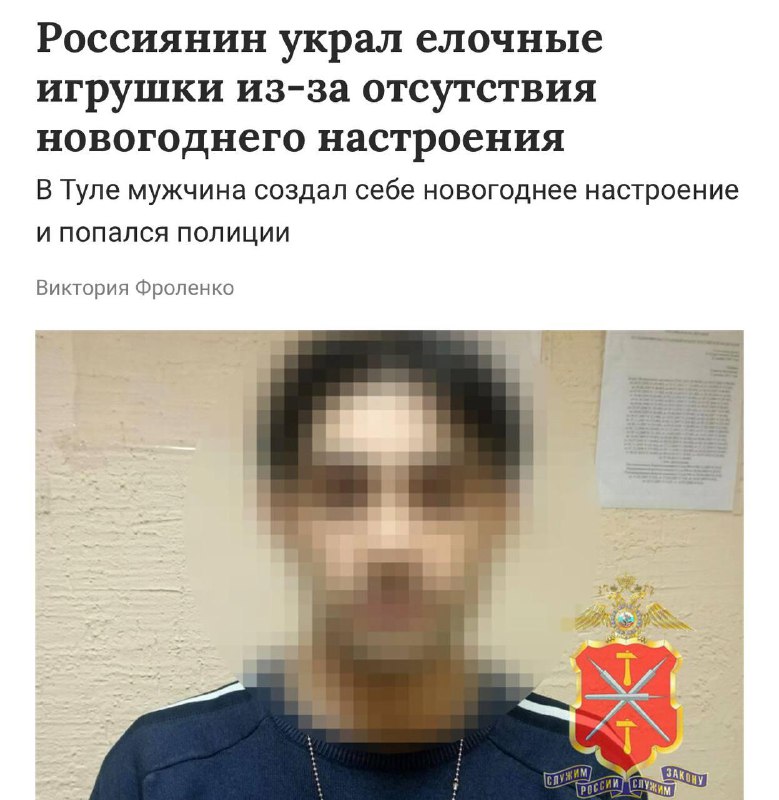 Грустный парень из Тулы украл ёлочные игрушки почти на 10 тысяч рублей, чтобы почувствовать новогодн