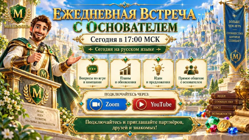 #Millennium
🔥 Сегодня в 10:00 по Москве — очередная ежедневная встреча с основателем Millennium!
П
