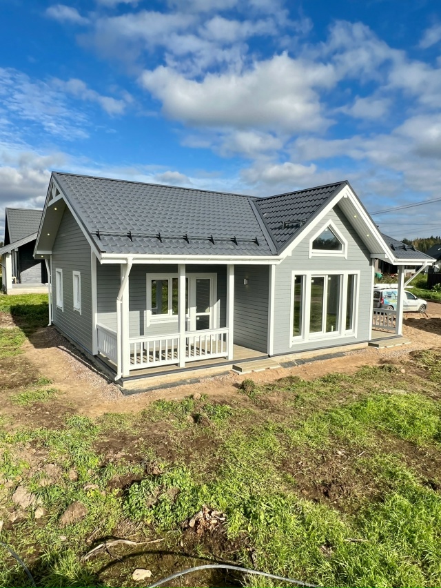 Каркасный одноэтажный дом, с небольшой террасой. 🏠
С?...