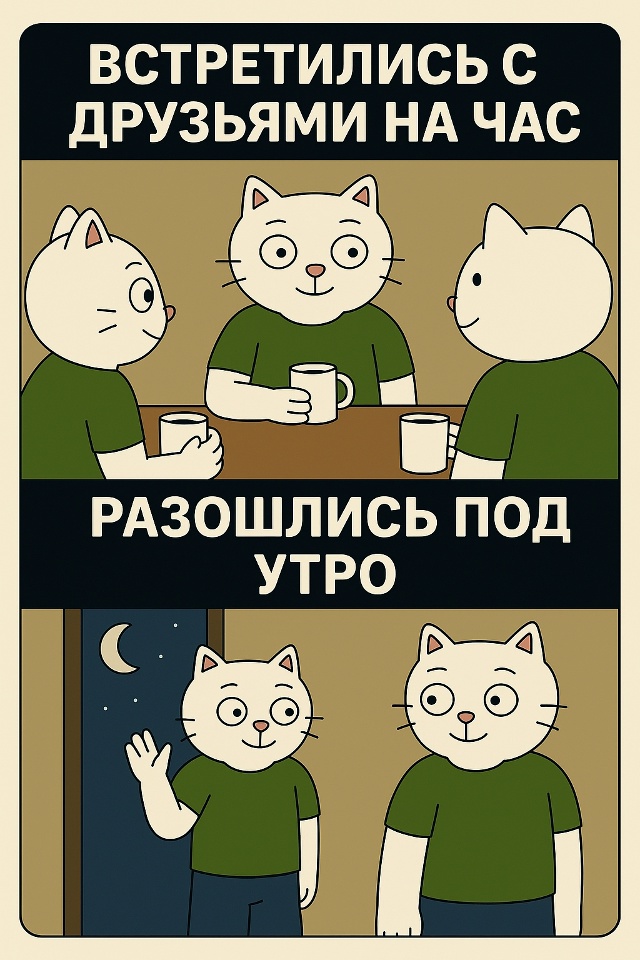 Никто не планировал надолго — просто посидеть, поболт?...