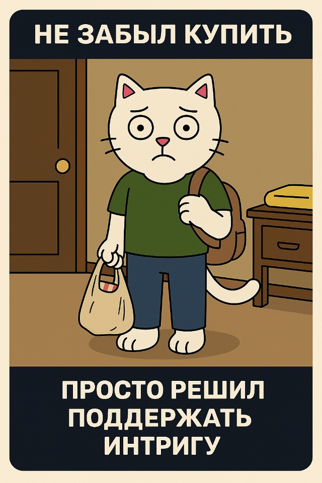 Он возвращается домой с пакетом. Все ждут, что там хлеб,...