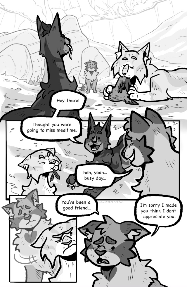 — Эй! Думал, ты пропустишь обед.
— Хех, ну… занятой ден?...