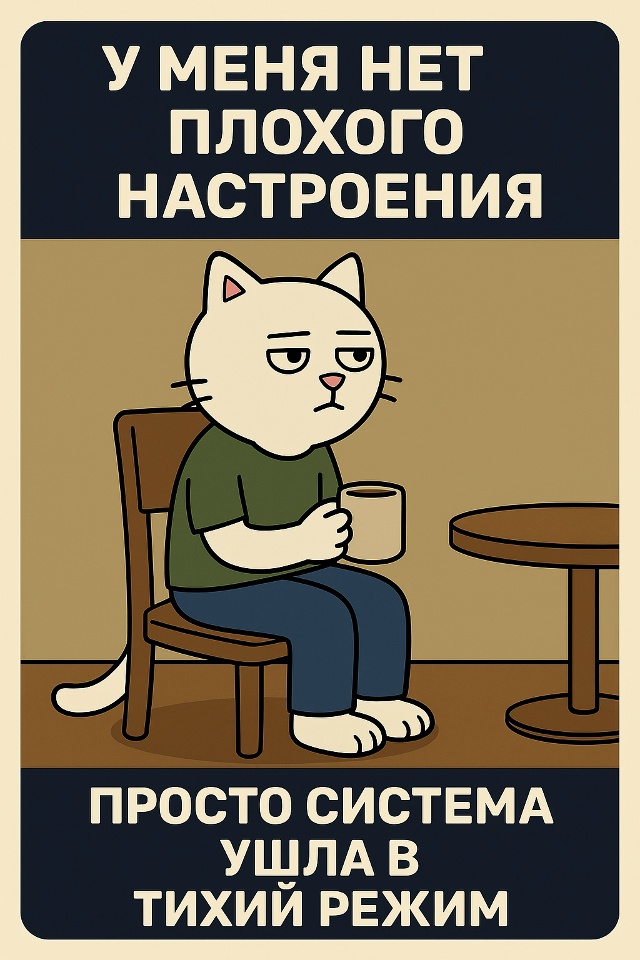 Он просто… тише. Не мяукает, не лезет, не шумит. Сидит в ...