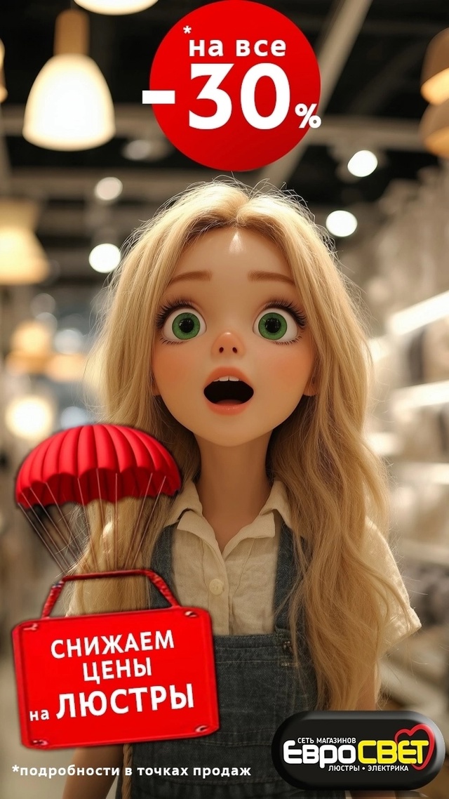 Мы сделали переоценку цен!
Все люстры с ценой -30%
г. Нефт...