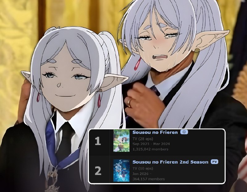 🏆Первый сезон «Фрирен» вернул себе трон обогнав второй сезон на MyAnimeList.