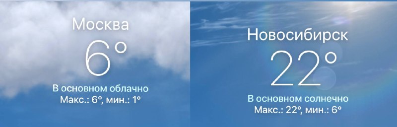 😳 Даже в Сибири сейчас теплее, чем в Москве.
Солнечная погода вернется в столицу только в воскресен