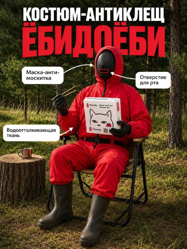 Лол, Ёбидоёби выпустили костюм-антиклещ с отверстием для рта, чтобы можно было есть роллы без пробле