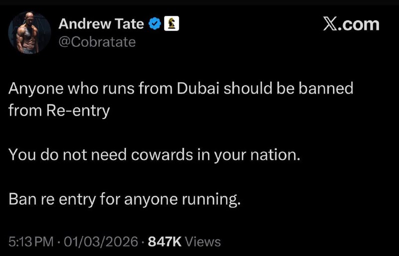 «Каждый, кто сейчас сваливает из Дубая, должен быть лишён права на повторный въезд.
Вам не нужны тр