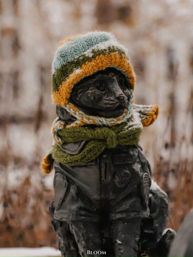 Памятник коту Семёну в Тюмени встретил первый снег в п?...