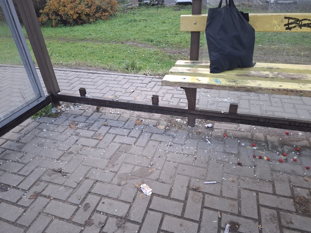 Доброе утро. Остановка на Громов,разбито стекло,кругом...