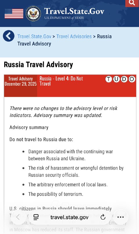 ⚡️Госдеп США призвал всех своих сограждан уехать из России навсегда или составить завещание — всё из