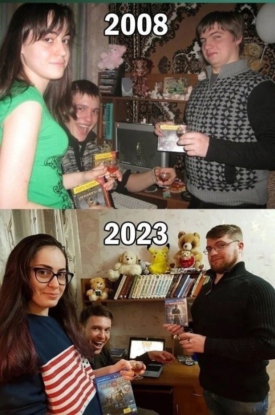 Решили повторить фото с друзьями спустя годы😅