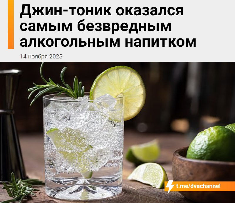 Джин-тоник признали самым безвредным алкогольным напитком: в одной порции около 50 калорий, тогда ка