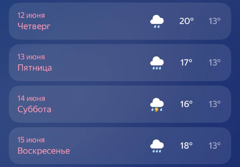 💁‍♂️ На этой неделе 4 выходных дня
😭 Также погода в эти дни:
За что???