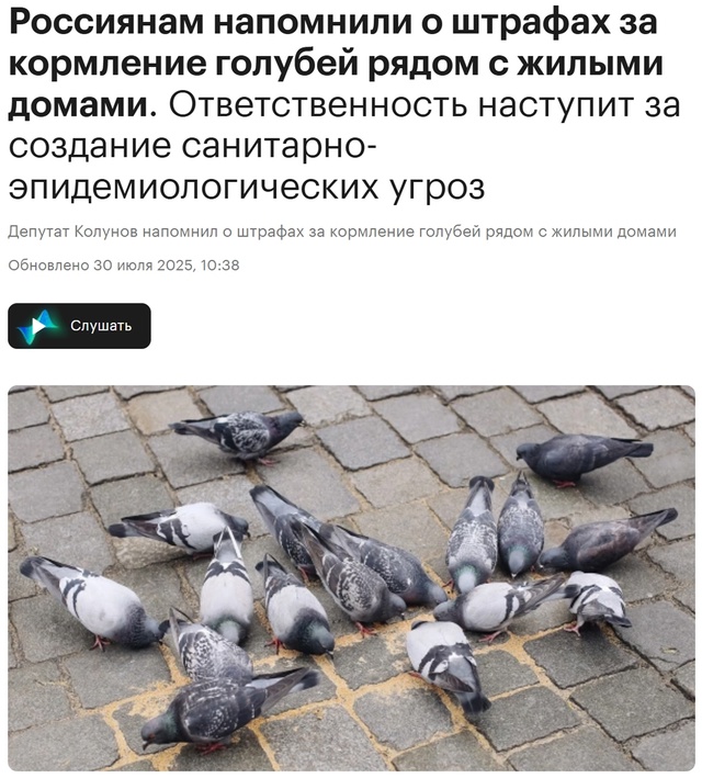 😕 За кормление голубей и других птиц возле дома можно ...