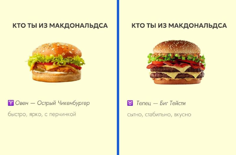Кто вы McDonald’s по знаку зодиака показали в сети! Ищем себя и ностальгируем:
• Рыбы — Филе-о-Фиш