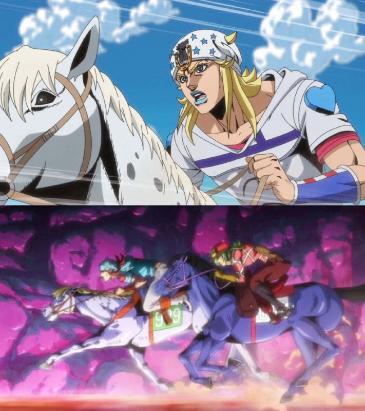 🏇ПРО ЛОШАДЕЙ В ДЖОДЖО
Режиссер Ясухиро Кимура:
«Когда лошадь показывают целиком — мы часто использ