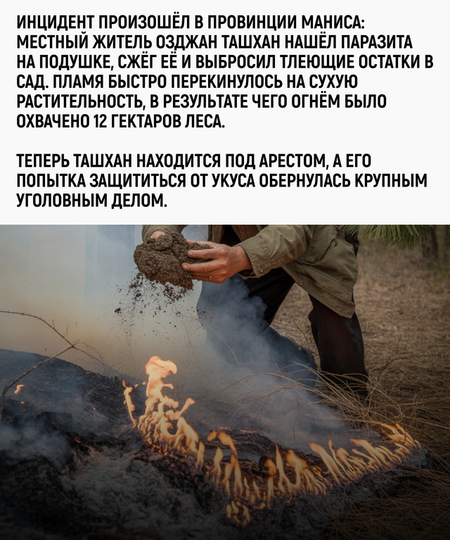 Теперь в лесу ни клещей, ни мужика. Только пепел и урок ?...