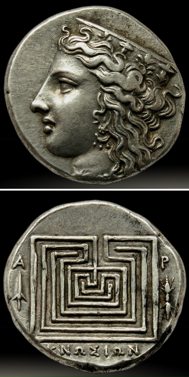 Древнегреческая драхма из Кносса (Крит), на одной сторо...