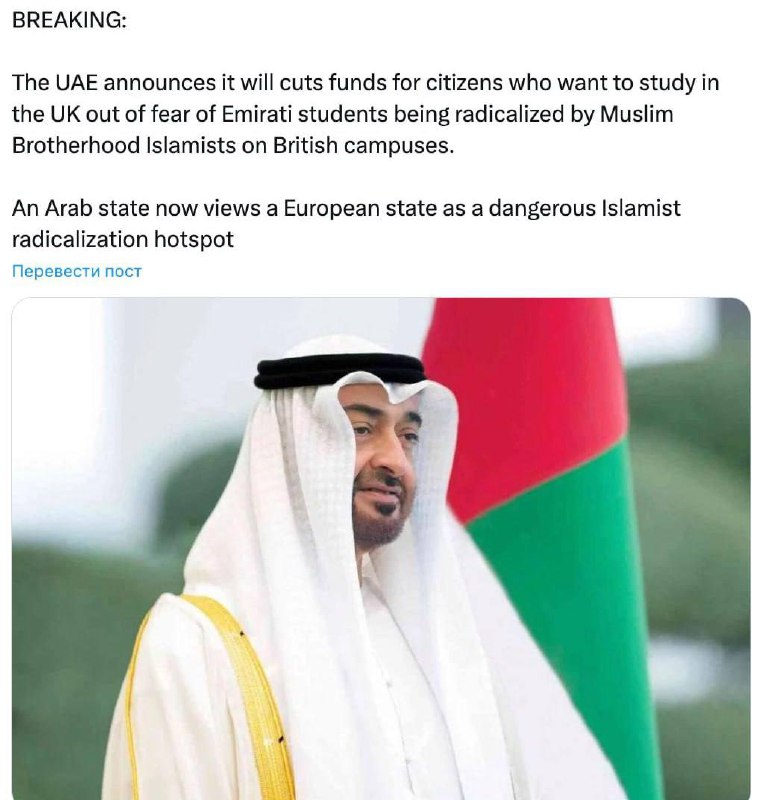 Власти ОАЭ объявили о сокращении финансирования обучения своих граждан в Великобритании, опасаясь, ч
