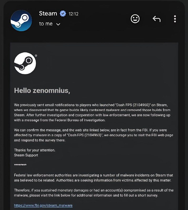 👮 ФБР провели расследование и выявили десяти зараженных игр в Steam
Игры предоставляют злоумышленн