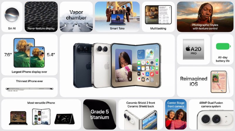 iPhone Duo
– Кастомная iOS 27, ее полностью адаптировали под складной дизайн, все анимации и перекл